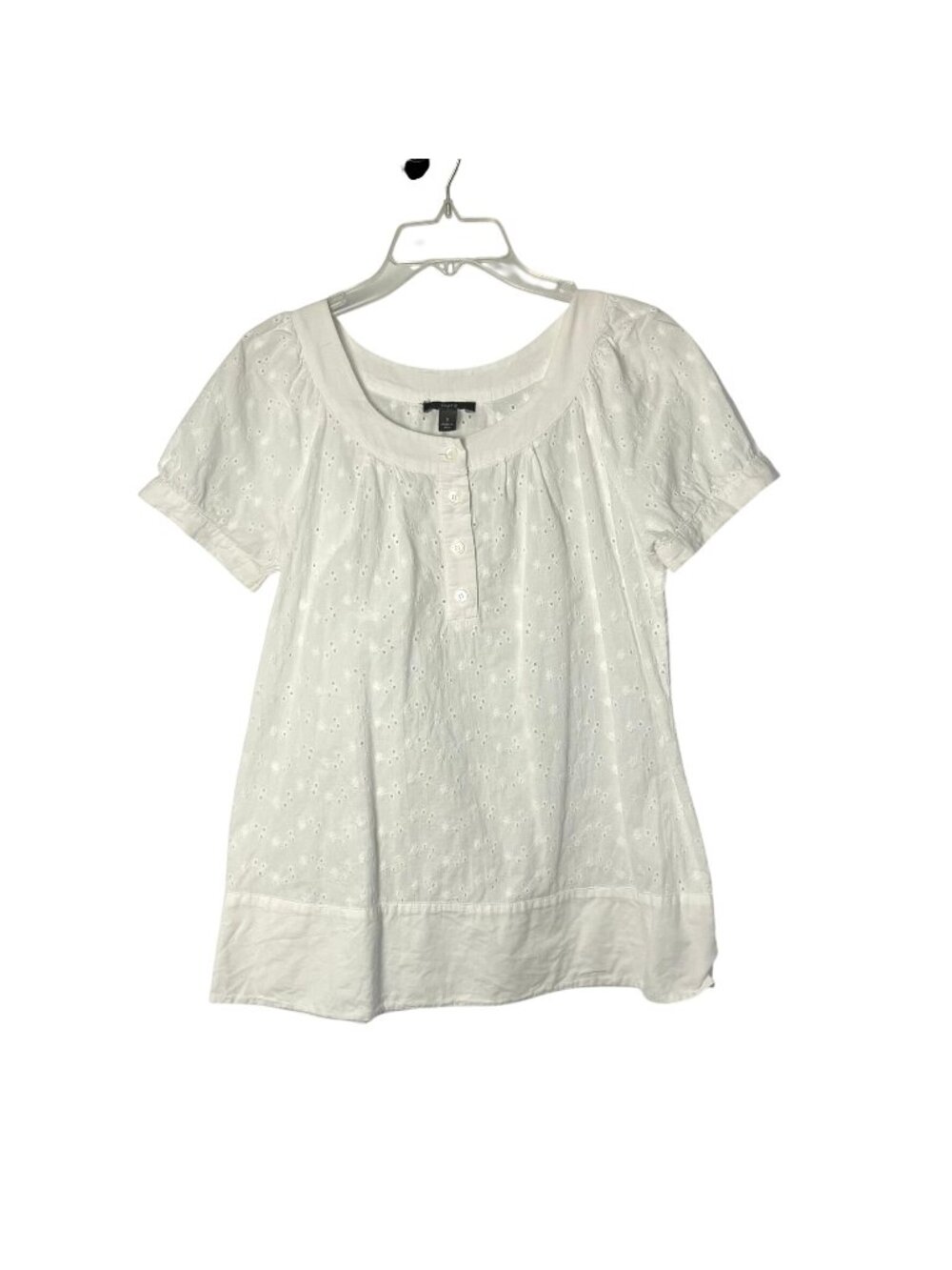 Apt. 9 Eyelet Blouse Womens S White Peasant Top Short Sleeve Used
